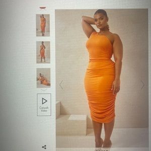 Plus orange one shoulder texture mini dress